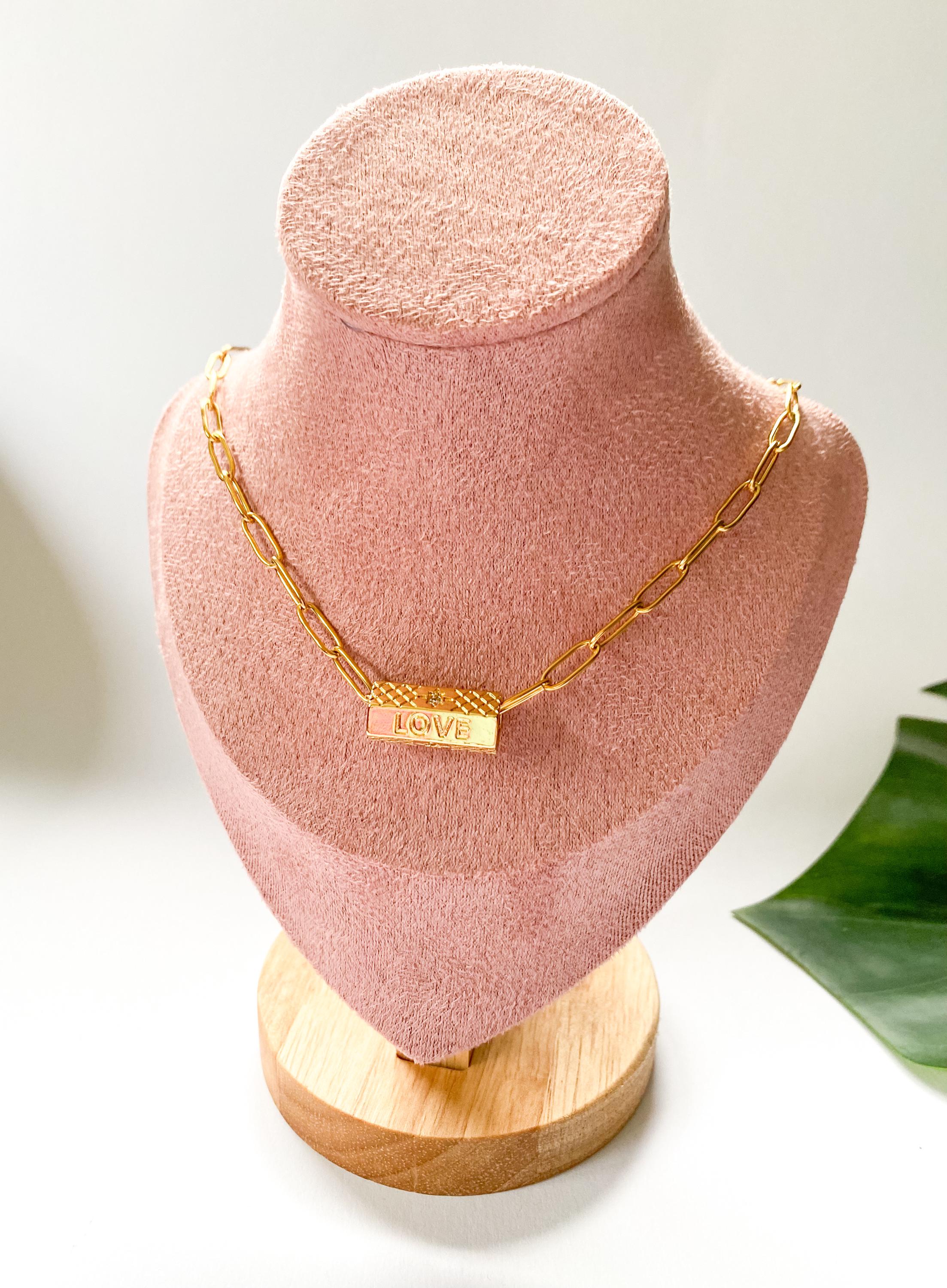 Gold Paperclip Necklace With Sliding Tube Bead, Waterproof Tarnish
