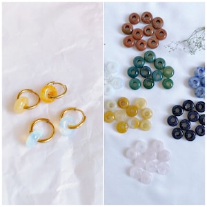 Donut earrings, Hoop earring with stone, Small dangle pendant colorful, Huggie hoops gold, Tarnish free hypoallergenic jewelry, Thick charm
