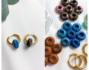 Pendientes de aro de donut con piedra de 25 mm, colgante grande colorido, aros de donut gruesos de oro, joyería hipoalergénica sin deslustre, regalo de cumpleaños