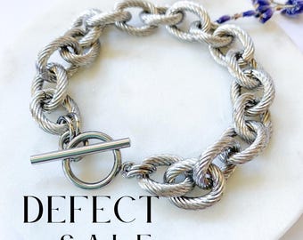 VENTA DE DEFECTOS Pulsera de palanca de 12 mm de acero inoxidable Pulsera de plata gruesa Pulsera de cadena resistente al deslustre con declaración audaz Joyería de eslabones grandes y pesados