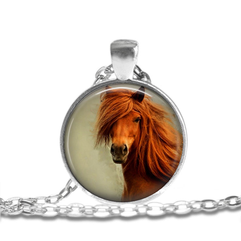 HORSE Necklace Jewelry Art Pendant in SILVER BEZEL with Link Chain Included Cosmo231