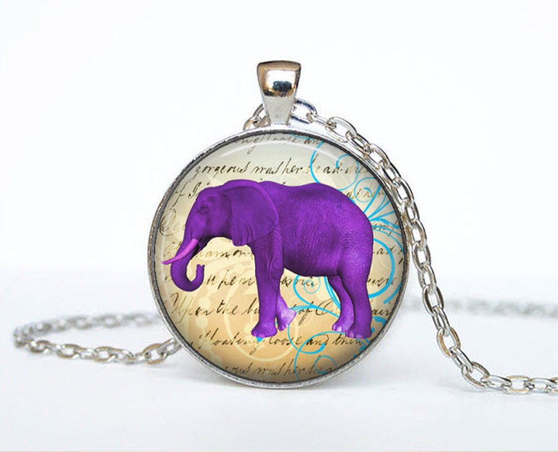 Elephant Necklace Jewelry Art Pendant in SILVER BEZEL with Etsy