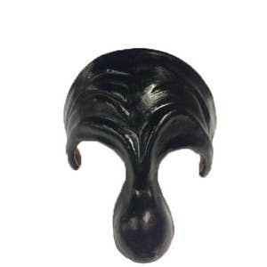 May include: Black metal furniture leg with a decorative, ornate design. The leg has a rounded, teardrop-shaped base.