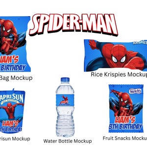 Plantillas personalizables de recuerdos de fiesta de Spider-Man