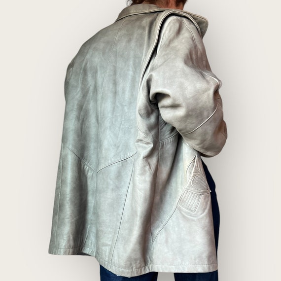 80s Grey Oversized Leather Jacket/Coat  Size L - image 5