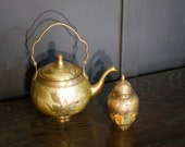 A Brass Cloisonne Floral Decorated Tea-Pot and Tea Caddy or Suger Holder