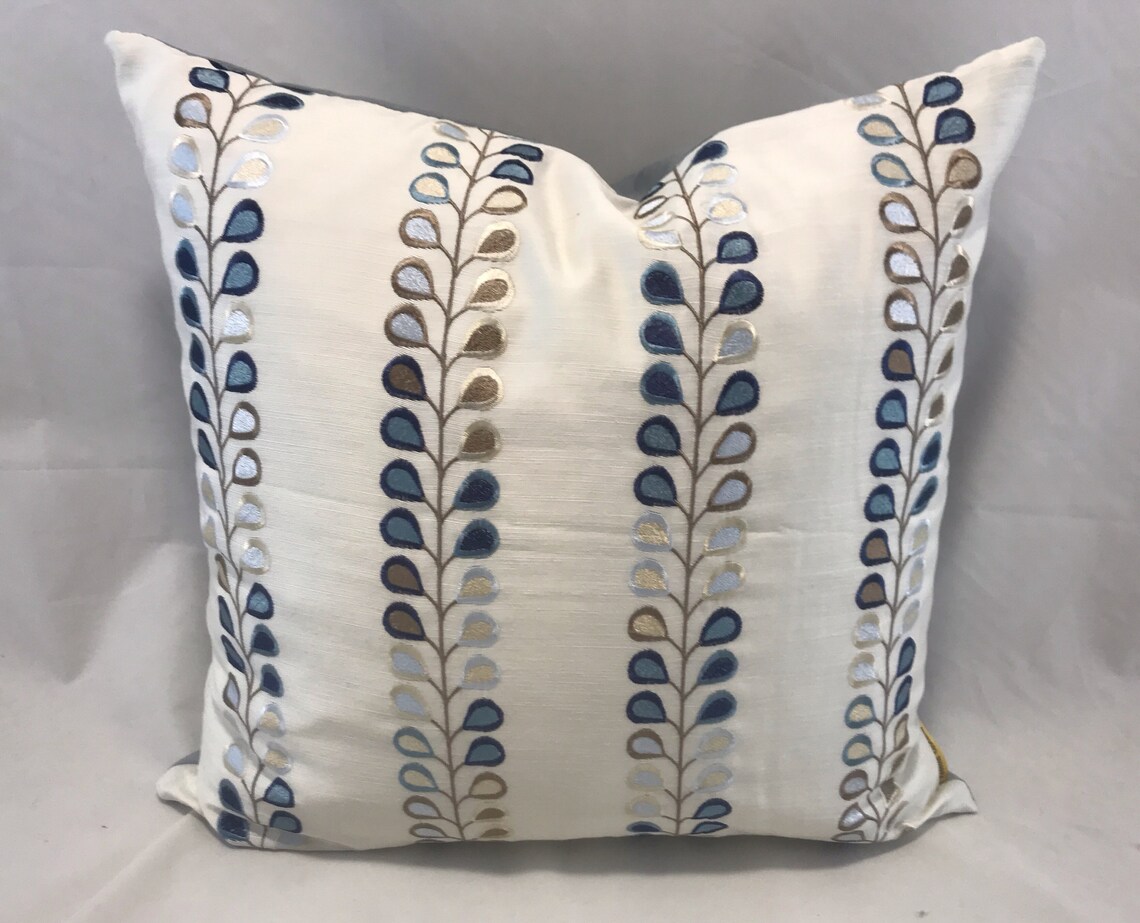 Crowson Fabric White Background Embroidered Front Blue/ Grey Etsy