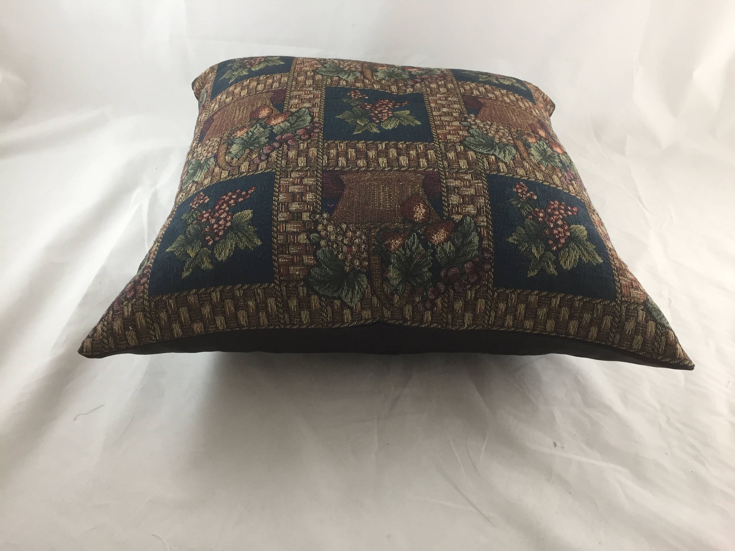 Tapestry Weave Floor Cushion Cover With Basket of Fruit Motif Etsy UK
