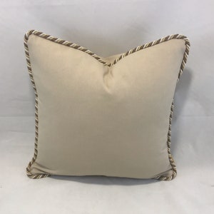 Oatmeal colour  sturdy cotton fabric cushion with tricolor flange cord trim