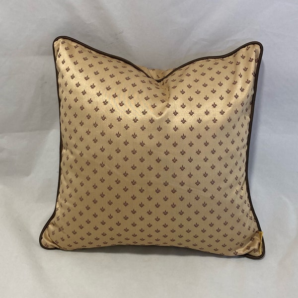 French inspired Golden Fleur de lys motif sateen piped in brown