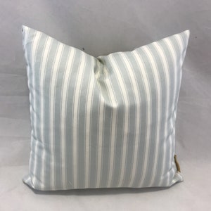 French chateau look, Dainty elegant country-house style cushion with stripes in light aqua/ivory