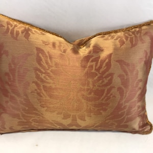 Red/gold JAB fine silk damask cushion covers with gold bead rope trim