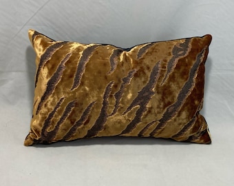 Gold Tiger Stripe Velvet Lumbar Cushion, Mokum Royal Menagerie