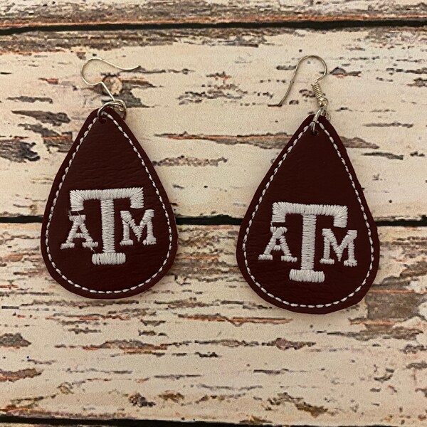 Texas A&M faux leather dangle earrings, Aggie gifts, Mother’s Day gift, Aggie fan gift