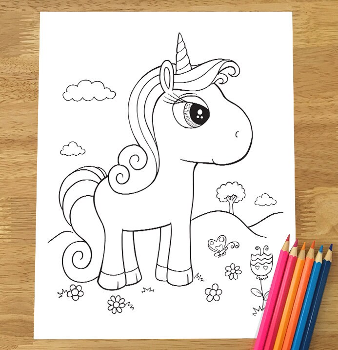 cute unicorn coloring page downloadable pdf file etsy