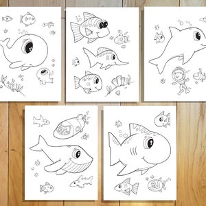 Cute ocean friends Coloring Page Set! Downloadable PDF files!