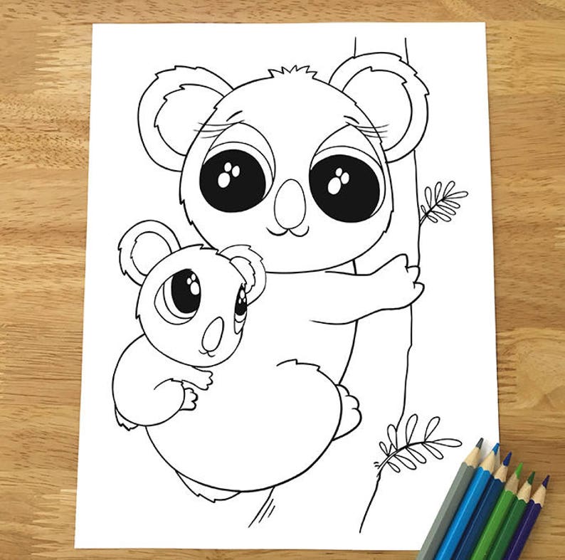 Download Cute Koala Bear Coloring Page Downloadable PDF file | Etsy