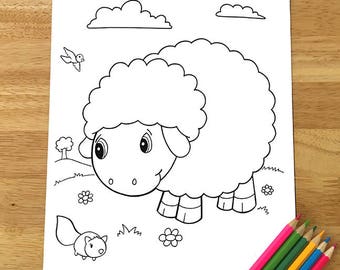 Cute Sheep Coloring Page! Downloadable PDF file!