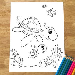 Cute Sea Turtles Coloring Page! Downloadable PDF file!