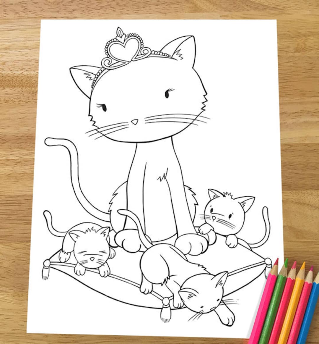 Mommy Cat and Kittens Coloring Page! Downloadable PDF File! - Etsy