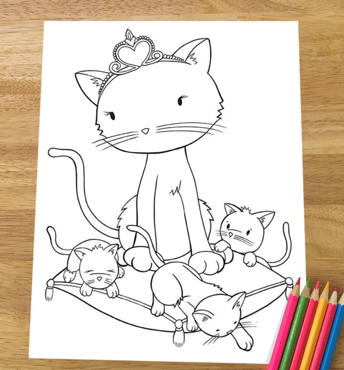 Mommy cat and kittens coloring page Downloadable PDF file - Etsy.de