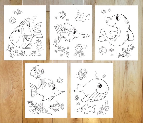 Cute ocean friends Coloring Page Set Downloadable PDF files