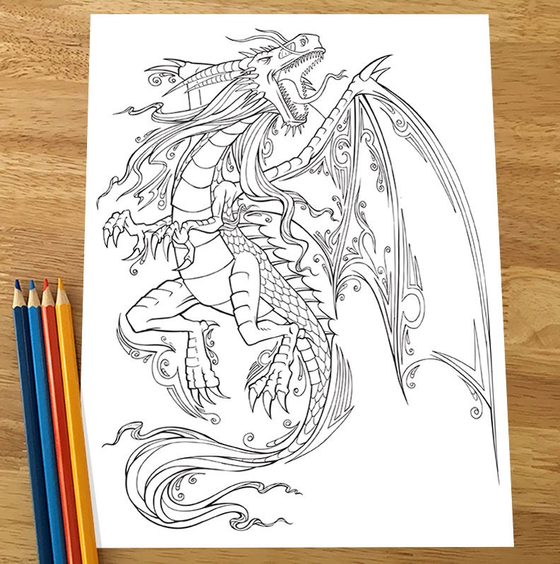 Dragon Coloring Page Downloadable PDF File - Etsy