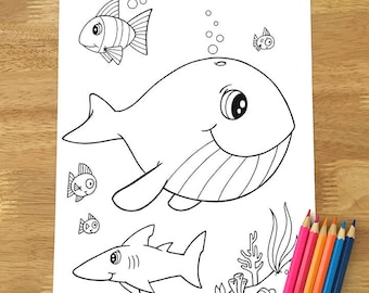 Cute Happy Whale Coloring Page! Downloadable PDF file!