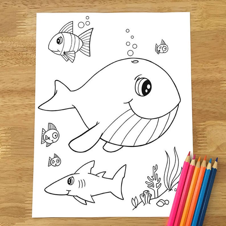 Cute Happy Whale Coloring Page Downloadable PDF file image 1