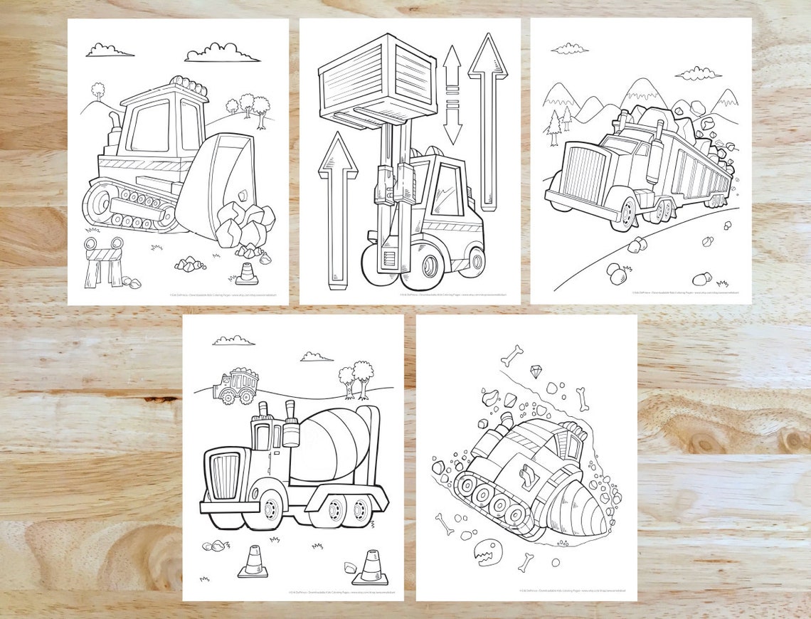Cute Construction Vehicles Coloring Page Set Downloadable PDF Files - Etsy