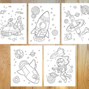 Cute Space Coloring Page Set! Downloadable PDF files!