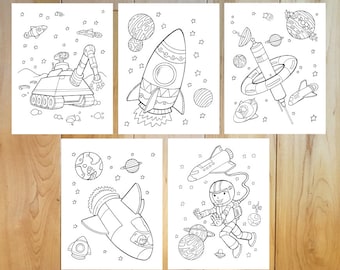 Cute Space Coloring Page Set! Downloadable PDF files!