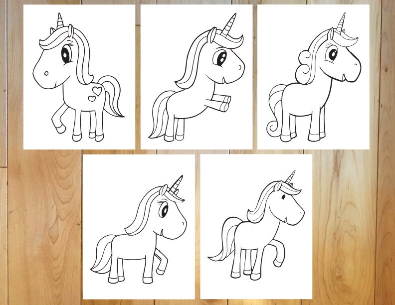 Cute Unicorns Coloring Page Set Downloadable PDF files | Etsy