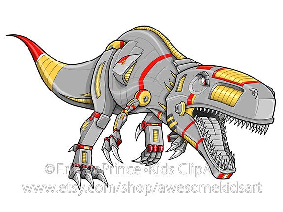 Clipart of a Robot Tyrannosaurus Rex Dinosaur Extended License!!! - Etsy