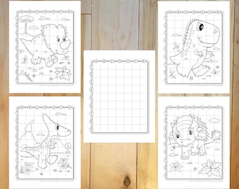 Grid Drawing Cute Dinosaur Worksheet Pages! Downloadable How-to-Draw PDF file!