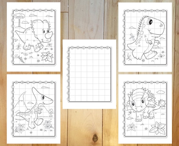 Grid Drawing Cute Dinosaur Worksheet Pages Downloadable - Etsy Grid Drawing Cute Dinosaur Worksheet Pages Downloadable - Etsy