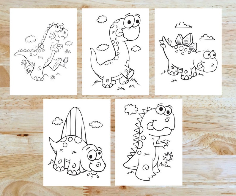 Silly Cute Dinosaurs Coloring Page Set Downloadable PDF file Etsy.de