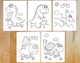 Super Cute Dinosaurs Coloring Page Set! Downloadable PDF file!