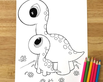 Cute Dinosaurs Coloring Page! Downloadable PDF file!