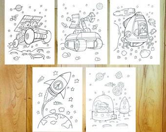 Cute Space Coloring Page Set! Downloadable PDF files!