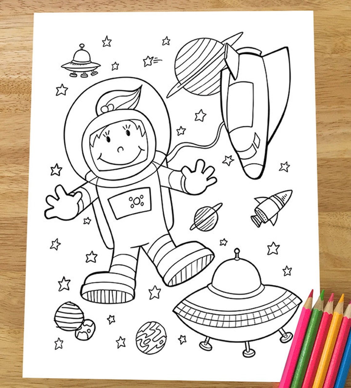 Cute Astronaut Outer Space Coloring Page Downloadable PDF File - Etsy