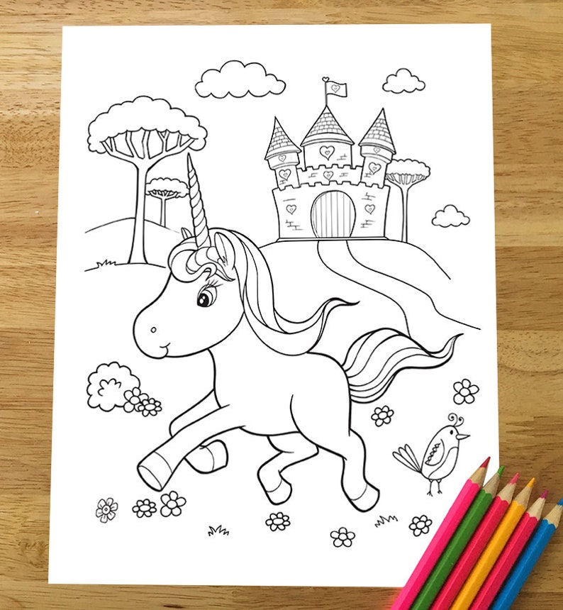 Download Cute Unicorn Coloring Page Downloadable PDF file | Etsy