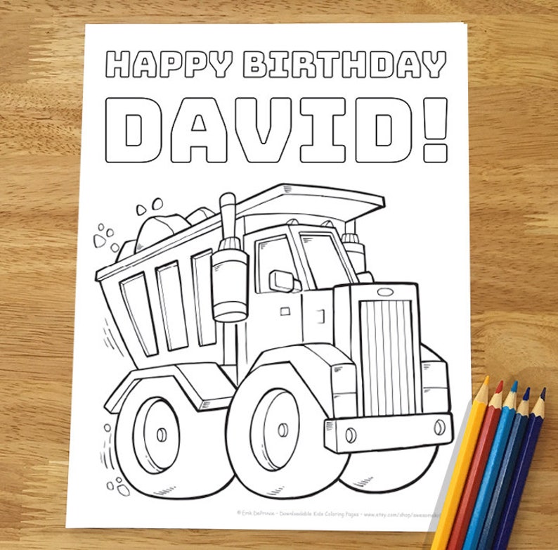 PERSONALIZED Happy Birthday Construction Dump Truck Coloring | Etsy