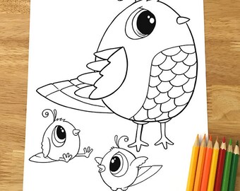 Cute Birds Coloring Page! Downloadable PDF file!