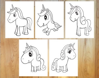 Cute Unicorns Coloring Page Set! Downloadable PDF files!