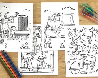 Cute Construction Coloring Page Set! Downloadable PDF files!