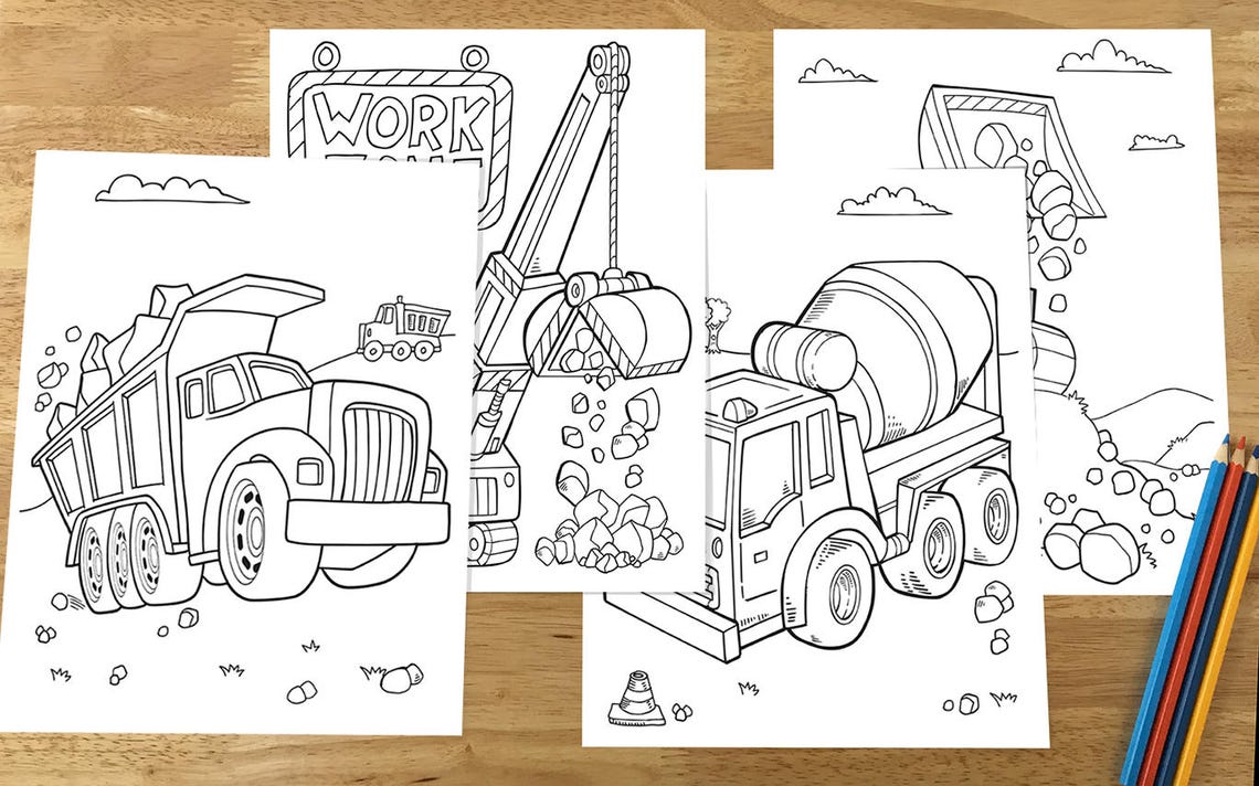 Download Cute Construction Vehicles Coloring Page Set Downloadable ...