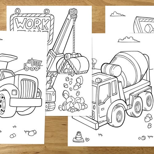 Cute Construction Vehicles Coloring Page Set Downloadable PDF | Etsy