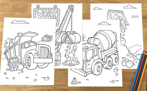 Download Cute Construction Vehicles Coloring Page Set Downloadable Pdf Etsy