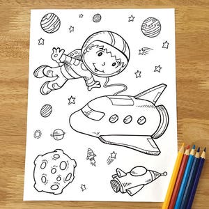 Leuke astronaut ruimte kleurplaat! Downloadbaar PDF-bestand!